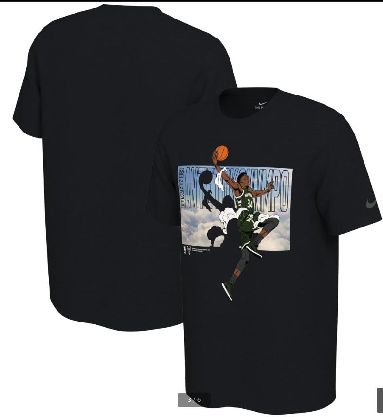 2020 NBA Men Giannis Antetokounmpo Milwaukee Bucks Nike Elevation TShirt  Black